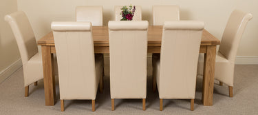 Richmond Large Oak Extending Dining Table with 8 Montana Ivory Leather Chairs