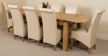 Richmond Large Oak Extending Dining Table with 8 Montana Ivory Leather Chairs