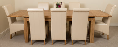 Richmond Large Oak Extending Dining Table with 8 Montana Ivory Leather Chairs