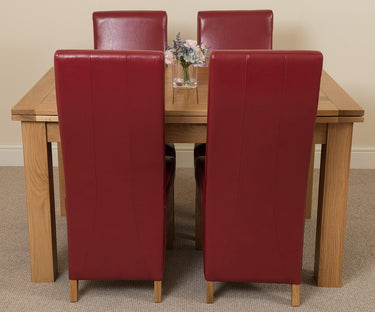 Richmond Medium Oak Extendable Dining Table with 4 Lola Burgundy Leather Chairs