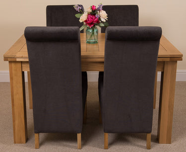 Richmond Medium Oak Extendable Dining Table with 4 Montana Black Fabric Chairs