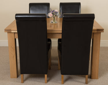 Richmond Medium Oak Extendable Dining Table with 4 Montana Black Leather Chairs