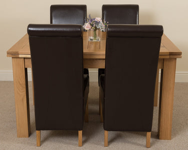 Richmond Medium Oak Extendable Dining Table with 4 Montana Brown Leather Chairs