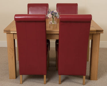 Richmond Medium Oak Extendable Dining Table with 4 Montana Burgundy Leather Chairs