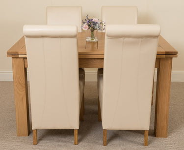 Richmond Medium Oak Extendable Dining Table with 4 Montana Ivory Leather Chairs