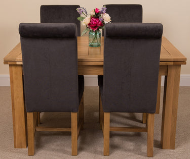 Richmond Medium Oak Extendable Dining Table with 4 Washington Black Fabric Chairs