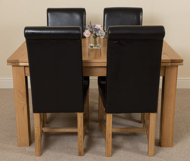 Richmond Medium Oak Extendable Dining Table with 4 Washington Black Leather Chairs