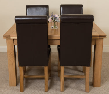 Richmond Medium Oak Extendable Dining Table with 4 Washington Brown Leather Chairs