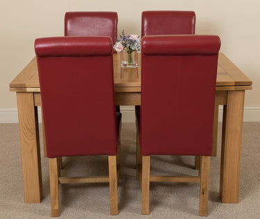 Richmond Medium Oak Extendable Dining Table with 4 Washington Burgundy Leather Chairs
