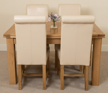 Richmond Medium Oak Extendable Dining Table with 4 Washington Ivory Leather Chairs