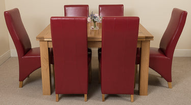 Richmond Medium Oak Extendable Dining Table with 6 Lola Burgundy Leather Chairs