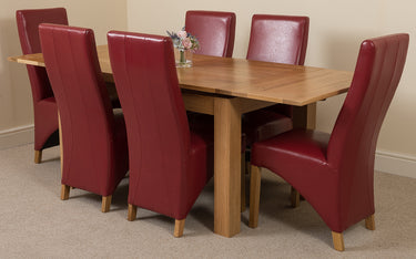 Richmond Medium Oak Extendable Dining Table with 6 Lola Burgundy Leather Chairs