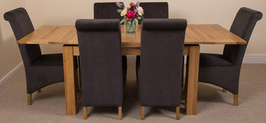 Richmond Medium Oak Extendable Dining Table with 6 Montana Black Fabric Chairs