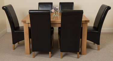 Richmond Medium Oak Extendable Dining Table with 6 Montana Black Leather Chairs