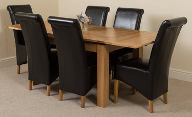 Richmond Medium Oak Extendable Dining Table with 6 Montana Black Leather Chairs