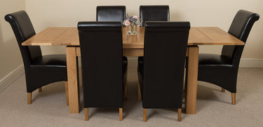 Richmond Medium Oak Extendable Dining Table with 6 Montana Black Leather Chairs