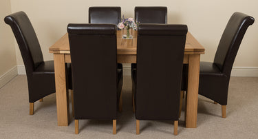 Richmond Medium Oak Extendable Dining Table with 6 Montana Brown Leather Chairs