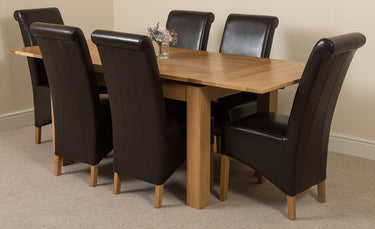 Richmond Medium Oak Extendable Dining Table with 6 Montana Brown Leather Chairs