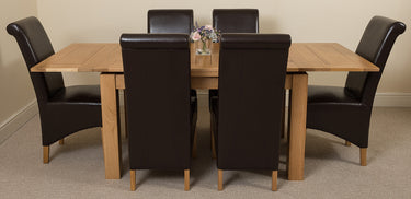 Richmond Medium Oak Extendable Dining Table with 6 Montana Brown Leather Chairs