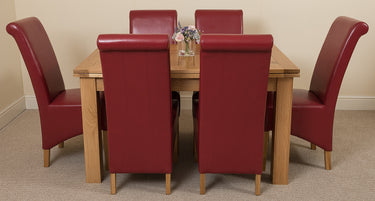 Richmond Medium Oak Extendable Dining Table with 6 Montana Burgundy Leather Chairs