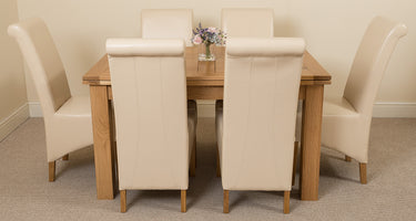 Richmond Medium Oak Extendable Dining Table with 6 Montana Ivory Leather Chairs