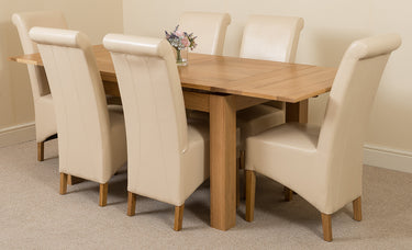 Richmond Medium Oak Extendable Dining Table with 6 Montana Ivory Leather Chairs