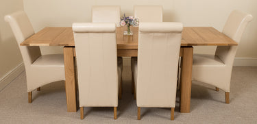Richmond Medium Oak Extendable Dining Table with 6 Montana Ivory Leather Chairs