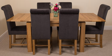 Richmond Medium Oak Extendable Dining Table with 6 Washington Black Fabric Chairs