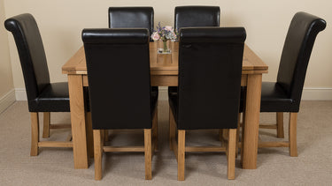 Richmond Medium Oak Extendable Dining Table with 6 Washington Black Leather Chairs