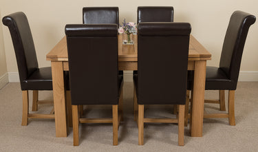 Richmond Medium Oak Extendable Dining Table with 6 Washington Brown Leather Chairs