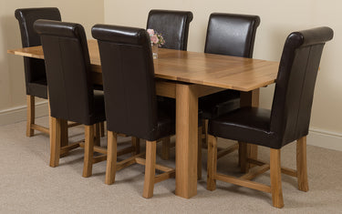 Richmond Medium Oak Extendable Dining Table with 6 Washington Brown Leather Chairs