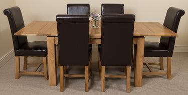 Richmond Medium Oak Extendable Dining Table with 6 Washington Brown Leather Chairs