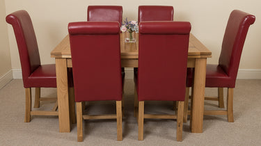 Richmond Medium Oak Extendable Dining Table with 6 Washington Burgundy Leather Chairs