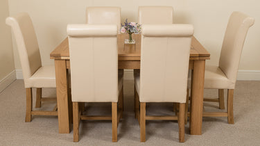 Richmond Medium Oak Extendable Dining Table with 6 Washington Ivory Leather Chairs