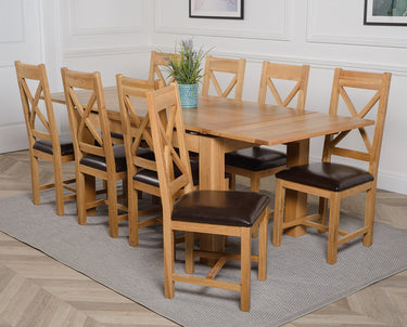 Richmond Medium Oak Extendable Dining Table with 8 Berkeley Oak and Brown Leather Chairs