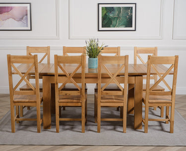 Richmond Medium Oak Extendable Dining Table with 8 Berkeley Oak Chairs