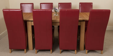Richmond Medium Oak Extendable Dining Table with 8 Lola Burgundy Leather Chairs