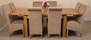 Richmond Medium Oak Extendable Dining Table with 8 Montana Beige Fabric Chairs