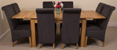 Richmond Medium Oak Extendable Dining Table with 8 Montana Black Fabric Chairs