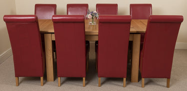 Richmond Medium Oak Extendable Dining Table with 8 Montana Burgundy Leather Chairs