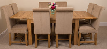 Richmond Medium Oak Extendable Dining Table with 8 Washington Beige Fabric Chairs