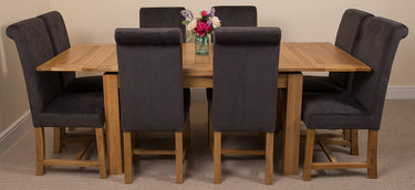 Richmond Medium Oak Extendable Dining Table with 8 Washington Black Fabric Chairs