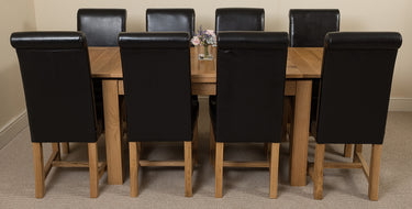 Richmond Medium Oak Extendable Dining Table with 8 Washington Black Leather Chairs