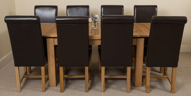 Richmond Medium Oak Extendable Dining Table with 8 Washington Brown Leather Chairs