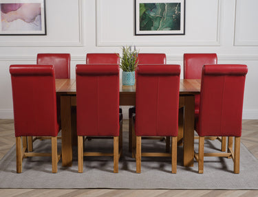 Richmond Medium Oak Extendable Dining Table with 8 Washington Burgundy Leather Chairs