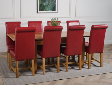 Richmond Medium Oak Extendable Dining Table with 8 Washington Burgundy Leather Chairs