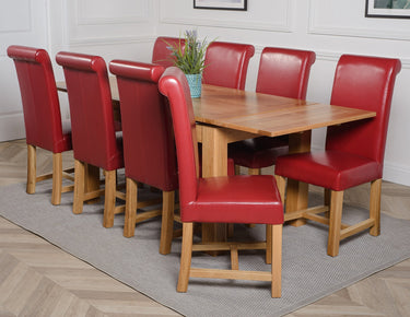 Richmond Medium Oak Extendable Dining Table with 8 Washington Burgundy Leather Chairs