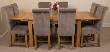 Richmond Medium Oak Extendable Dining Table with 8 Washington Grey Fabric Chairs