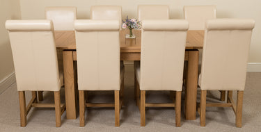 Richmond Medium Oak Extendable Dining Table with 8 Washington Ivory Leather Chairs