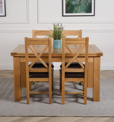 Richmond Medium Oak Extendable Dining Table with 4 Berkeley Oak and Brown Leather Chairs